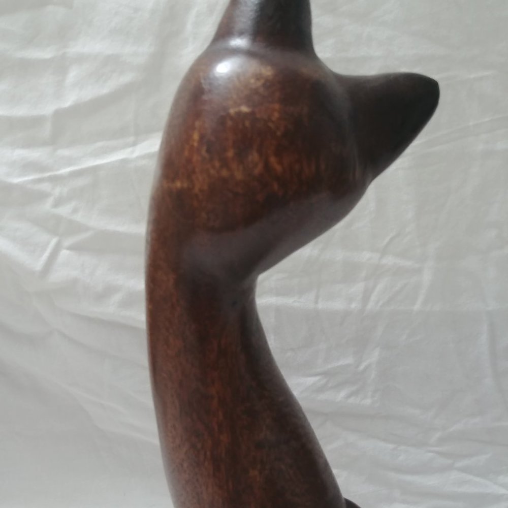 Gorgeous Tall Hand Carved Wood Kitty Cat Statue - Picture 6 of 8